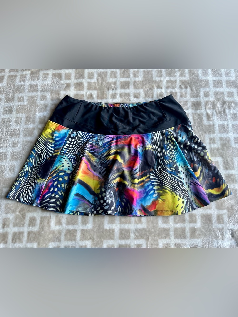 B-Passionit Multicolor Abstract Circle Skirt with Black Waistband